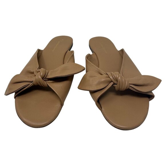 Anthropologie Gemma Bow Slide Sandals Tan Leather Bow Slip-On Size 39 8.5 - Picture 3 of 8